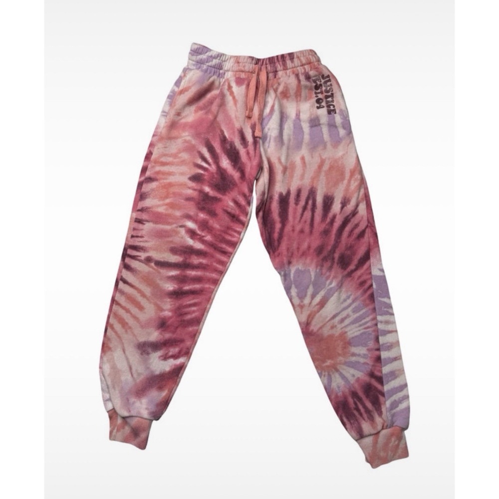 Justice Girls Pink Multi Tie-Dye Fleece Jogger Sweatpants Size Small (7/8)